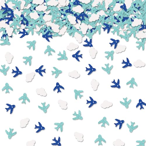 100 Stück Wolken- und Flugzeug-Konfetti, blau und weiß, Glitzer, Flugzeug-Tischkonfetti, Jungen-Geburtstag, Papierstreuung, Babyparty, Ruhestand, Reisen, Themenparty, Tischdekoration von ROSTYAKZ