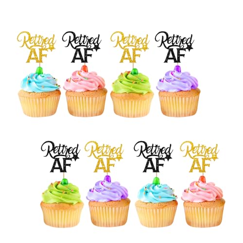 Cupcake-Topper im Ruhestand im Ruhestand, Happy Retirement, Schwarz & Gold, Glitzer, Kuchendekorationen für Abschied/Abschied, Partyzubehör, 24 Stück Cupcake-Topper im Ruhestand im Ruhestand, Happy Retirement, Schwarz & Gold, Glitzer, Kuchendekorationen für Abschied/Abschied, Partyzubehör, 24 Stück von ROSTYAKZ