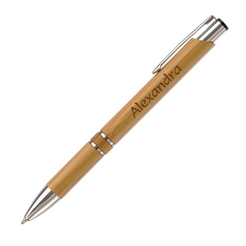 eBuyGB Kugelschreiber mit Bambusgehäuse und Metall-Clip mit persönlicher Gravur im Etui von eBuyGB
