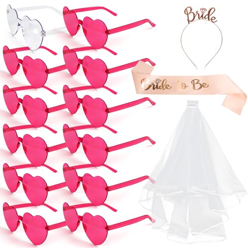 15 Stück JGA Accessoires Frauen, Bride to Be Herz Brille Set, Herz Sonnenbrille, JGA Braut Schleier, Schärpe, Haarreif, JGA Deko Frauen für Junggesellenabschied Brautparty und Hochzeitsfotografie von ROTKUSZ