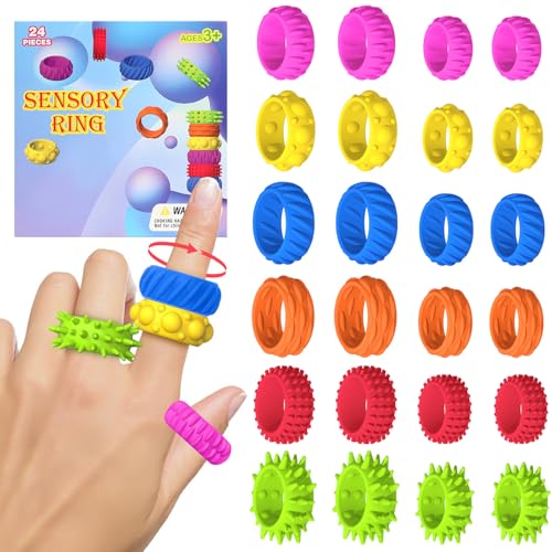 24 Stück Fidget Ringe Sensorisches, Sensorik Autismus für Spielzeug, Massageringe für Finger Akupressurring, Anxiety Ring Set Fidget Spielzeug für Kinder Erwachsene Mitgebsel Geburtstag Geschenke ADHD 24 Stück Fidget Ringe Sensorisches, Sensorik Autismus für Spielzeug, Massageringe für Finger Akupressurring, Anxiety Ring Set Fidget Spielzeug für Kinder Erwachsene Mitgebsel Geburtstag Geschenke ADHD von ROTKUSZ