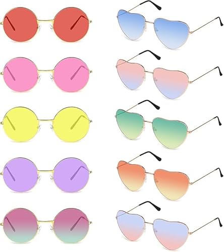 ROTKUSZ 10 Paare Partybrille, Rund Hippie Sonnenbrille, Herz Sonnenbrille, Herzbrille für Halloween, Fasching, Geburtstagsfeier Party ROTKUSZ 10 Paare Partybrille, Rund Hippie Sonnenbrille, Herz Sonnenbrille, Herzbrille für Halloween, Fasching, Geburtstagsfeier Party von ROTKUSZ