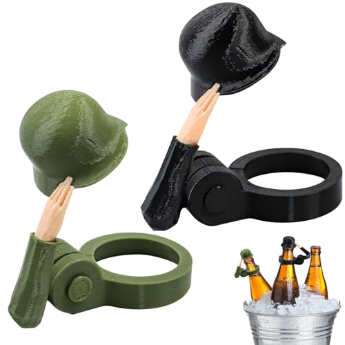 ROTKUSZ Bierflaschenhelm mit Soldatengruß, 2PCS Flaschenverschluss Bierflaschen, Lustiger Soldat Salute Pose Bierflaschenverschlüsse, Salute-Soldaten-Bierhelm, Wiederverwendbarer (Nero+Verde) von ROTKUSZ