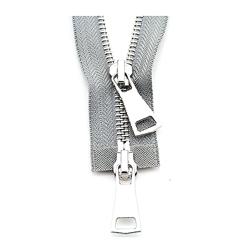 5# Metallreißverschlüsse 70/90/120cm Doppelschieber Offener Reißverschluss Jacke Mantel DIY Kleidungsstück Nähzubehör, Grau, 90cm von ROWCES
