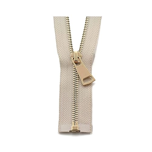60–150cm 5# Metall-Mantel-Jacken-Reißverschluss, offener automatischer Verschluss, goldfarbener Metall-Reißverschluss zum Nähen von Kleidung, Beige, 70cm 60–150cm 5# Metall-Mantel-Jacken-Reißverschluss, offener automatischer Verschluss, goldfarbener Metall-Reißverschluss zum Nähen von Kleidung, Beige, 70cm von ROWCES