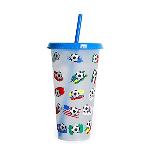 ROYJJ Fußball- und Strohhalm-Becher mit Deckel, wiederverwendbar, Kunststoff, Farbwechsel, temperaturempfindliches Saugrohr, Weltmeisterschaft, Farbwechsel, Becher ROYJJ Fußball- und Strohhalm-Becher mit Deckel, wiederverwendbar, Kunststoff, Farbwechsel, temperaturempfindliches Saugrohr, Weltmeisterschaft, Farbwechsel, Becher von ROYJJ