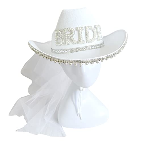 ROYJJ Hut mit Schleier, Brautschmuck, Junggesellinnenabschied, Hut für Brautparty, Brautparty, Perlmutt, Rindsleder von ROYJJ