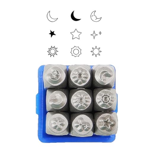 ROYJJ Metallstempel-Set, 3 mm, Sonne und Stern, Stempelwerkzeug zum Bedrucken von Metall, Leder, Holz, 9-teilig ROYJJ Metallstempel-Set, 3 mm, Sonne und Stern, Stempelwerkzeug zum Bedrucken von Metall, Leder, Holz, 9-teilig von ROYJJ
