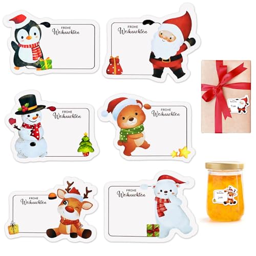 120 Stück Selbstklebende Aufkleber für Weihnachtsgeschenke, Beschreibbare Etiketten Weihnachtsaufkleber, Weihnachtsmann Aufkleber zur Dekoration, Namensaufkleber, Marmeladenglasaufkleber von ROYUEXT
