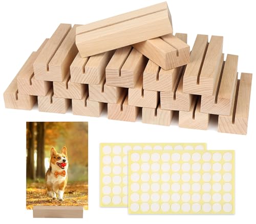 ROYUEXT 20 Stück Kartenhalter Holz Set, Tischkartenhalter 10×3×2cm mit 3mm Schlitz, Robuste Bastelklötzchen für Postkarte Bild, Hochzeit Party Menü von ROYUEXT