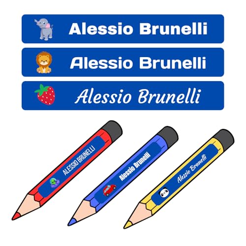 Personalisierte Aufkleber Etiketten für Stifte, Bleistifte, Marker mit Namen, wasserdichte Aufkleber für Schule, Schulaufkleber (Blau) von RP Grafica