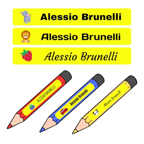Personalisierte Aufkleber Etiketten für Stifte, Bleistifte, Marker mit Namen, wasserdichte Aufkleber für Schule, Schulaufkleber (Gelb) von RP Grafica