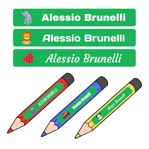 Personalisierte Aufkleber Etiketten für Stifte, Bleistifte, Marker mit Namen, wasserdichte Aufkleber für Schule, Schulaufkleber (Grün) von RP Grafica