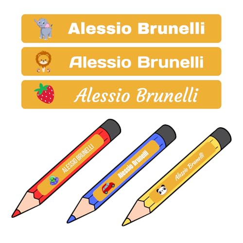 Personalisierte Aufkleber Etiketten für Stifte, Bleistifte, Marker mit Namen, wasserdichte Aufkleber für Schule, Schulaufkleber (Orange) von RP Grafica
