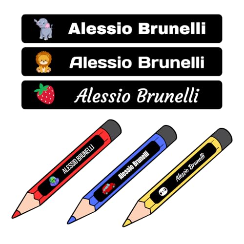 Personalisierte Aufkleber Etiketten für Stifte, Bleistifte, Marker mit Namen, wasserdichte Aufkleber für Schule, Schulaufkleber (Schwarz) von RP Grafica