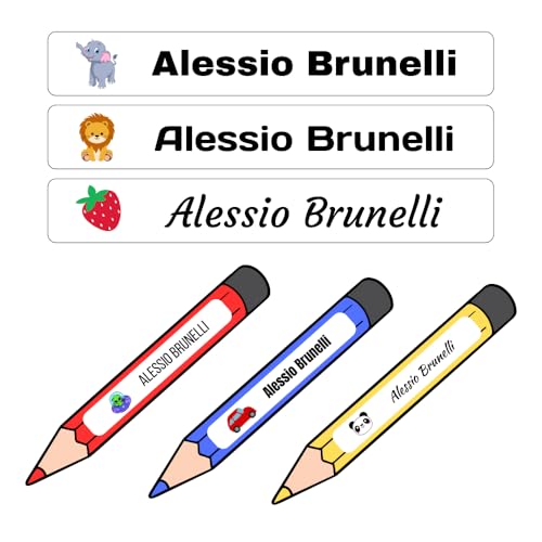 Personalisierte Aufkleber Etiketten für Stifte, Bleistifte, Marker mit Namen, wasserdichte Aufkleber für Schule, Schulaufkleber (Weiß) von RP Grafica