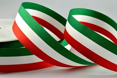 Italienische Flagge, gestreiftes Band (dreifarbig), grün/weiß/rot, 25 mm x 1 m, von Rolle geschnitten von RP RIBBON
