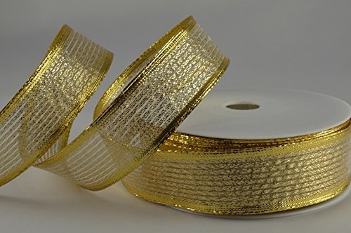 glänzendes Gold Lurex Drahtkante Weihnachtsband mit Goldkante 15mm x 20m von RP RIBBON