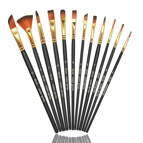 12 Stück Pinsel Set, Aquarellpinsel Künstlerpinsel Aquarell Pinsel Acryl Feine Pinsel Fächerpinsel Borstenpinsel Pinselset Haarpinsel Set für Acrylfarben Aquarelle Öle (Schwarz) von RPHONGHONG