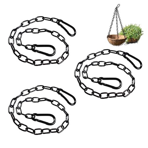 3 Stück Edelstahl Ketten mit Karabiner, 0.5m Edelstahlkette Gliederkette 3mm Stahlkette Kettenglieder für Aufhängen Ankerkette Haengematte Belastung Gartentore (Schwarz) von RPHONGHONG