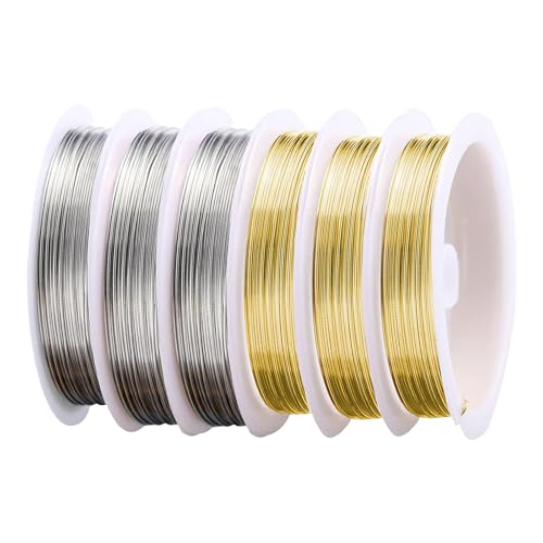 6 Rollen Schmuckdraht, Basteldraht Dünn 0.3mm Silber Gold Kupferdraht Draht zum Basteln Schmuck Draht perlendraht für Schmuckherstellung Modellbau Bastelarbeiten (15 m/Rolle) von RPHONGHONG