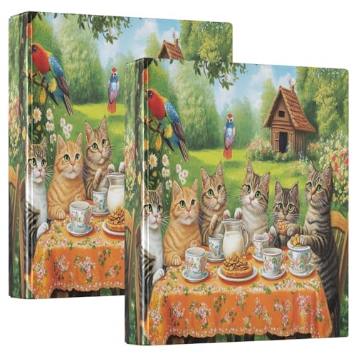 3-Ringbuch, 2 Stück, Katzen, Teeparty, Grün, D-Ringbücher mit Taschen, große 3-Ringbücher für Schule, Uni, Büro von RPLIFE