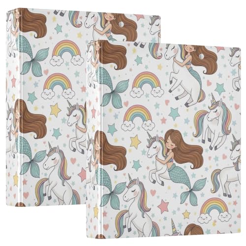 3-Ringbuch, 2 Stück, Meerjungfrau, Einhorn, Regenbogen, D-Ringbuch mit Klemmbrett, große 3-Ringbücher für Schule, Uni, Büro von RPLIFE