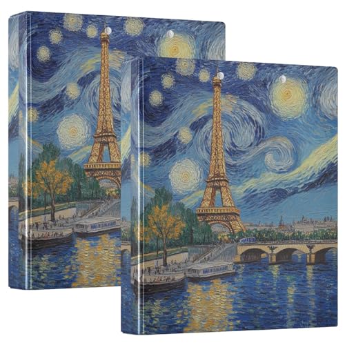 3-Ringbuch, 2 Stück, Paris Sternennacht, D-Ringbücher mit Klemmbrett, große 3-Ringbücher für Schule, Uni, Büro 3-Ringbuch, 2 Stück, Paris Sternennacht, D-Ringbücher mit Klemmbrett, große 3-Ringbücher für Schule, Uni, Büro von RPLIFE
