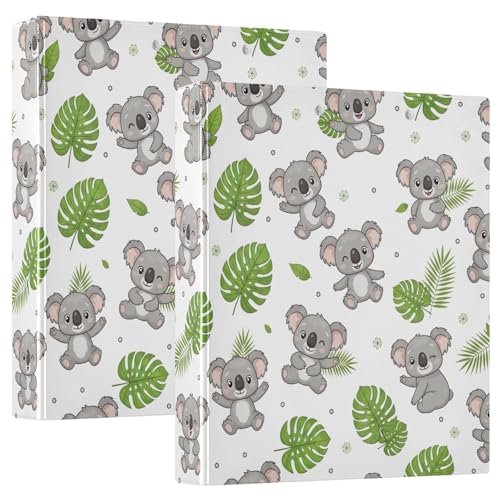 3-Ringbuch, 2 Stück, niedliche Cartoon-Koalas-D-Ringbücher mit Taschen, große 3-Ringbücher für Schule, Uni, Büro von RPLIFE