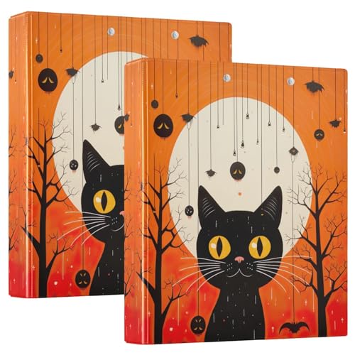 3-Ringbuch, 2 Stück, schwarze Katze, Orange, Halloween-D-Ringbücher mit Klemmbrett, große 3-Ringbücher für Schule, Uni, Büro 3-Ringbuch, 2 Stück, schwarze Katze, Orange, Halloween-D-Ringbücher mit Klemmbrett, große 3-Ringbücher für Schule, Uni, Büro von RPLIFE