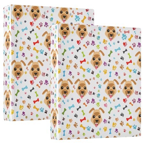 3-Ringbuch, 2 Stück, verspielte Kawaii-Hundeköpfe, weiß, D-Ringbücher mit Klemmbrett, große 3-Ringbücher für Schule, Uni, Büro von RPLIFE