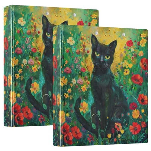 3-Ringbuch, 3,8 cm, schwarze Katze, Blume, D-Ringbuch mit Klemmbrett, große 3 Ordner für Schule, Uni, Büro 3-Ringbuch, 3,8 cm, schwarze Katze, Blume, D-Ringbuch mit Klemmbrett, große 3 Ordner für Schule, Uni, Büro von RPLIFE