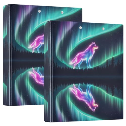 3-Ringbuch, 3 Ringe, Aurora Lights Glowing Wolf D-Ringbücher mit Klemmbrett, 3 große Ordner für Schule, Uni, Büro von RPLIFE