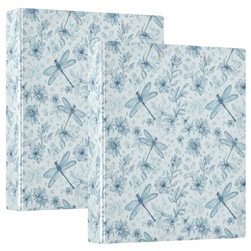 3-Ringbuch, 3 Ringe, Libellen, Blumen, Blau, D-Ringbuch mit Klemmbrett, 3 große Ordner für Schule, Uni, Büro von RPLIFE