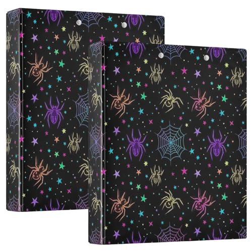 3 Ringbuch, 3 Ringe, Neon-Regenbogen-Spinnen, D-Ringbuch mit Klemmbrett, 3 große Ordner für Schule, Uni, Büro von RPLIFE