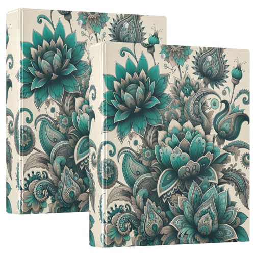 3-Ringbuch, Boho-Blumenmuster, 3-Ringbuch, D-Ringbuch mit Klemmbrett, groß, 3 Ordner für Schule, Uni, Büro, Blaugrün (2 Stück) von RPLIFE