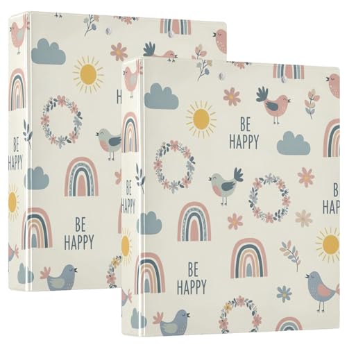 3-Ringbuch, Cyte Cartoon-Regenbögen, Beige, D-Ringbücher mit Klemmbrett, große 3-Ringbücher für Schule, Uni, Büro, 2 Stück 3-Ringbuch, Cyte Cartoon-Regenbögen, Beige, D-Ringbücher mit Klemmbrett, große 3-Ringbücher für Schule, Uni, Büro, 2 Stück von RPLIFE