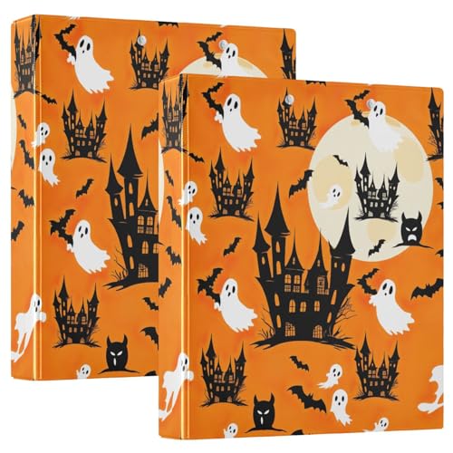 3-Ringbuch, Halloween-Gruselschloss, Orange, D-Ringbuch mit Klemmbrett, große 3 Ordner für Schule, Uni, Büro von RPLIFE