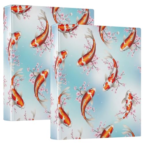 3-Ringbuch, Koi-Fisch, Kirschblütenzweige D-Ringbücher mit Taschen, große 3-Ringbücher für Schule, Uni, Büro, 2 Stück von RPLIFE