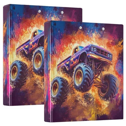 3-Ringbuch, Monster-Truck-D-Ringbuch mit Klemmbrett, große 3-Ordner für Schule, Uni, Büro von RPLIFE