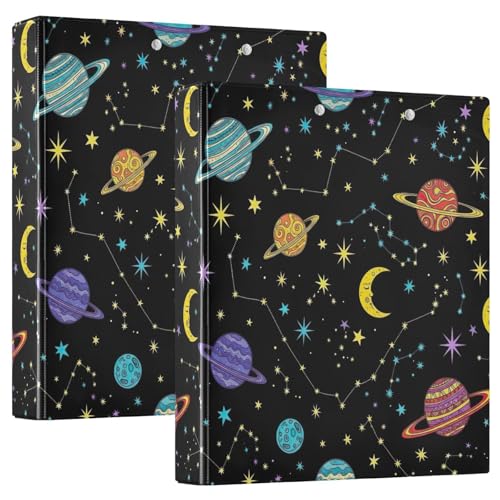 3-Ringbuch, Planeten, schwarz, D-Ringbuch mit Klemmbrett, große 3-Ringbücher für Schule, Uni, Büro, 2 Stück von RPLIFE