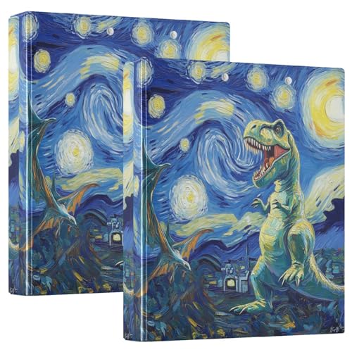 3-Ringbuch, T Rex Chasing Pterodactyls Starry Night D-Ringbuch mit Klemmbrett, große 3 Ordner für Schule, Uni, Büro von RPLIFE