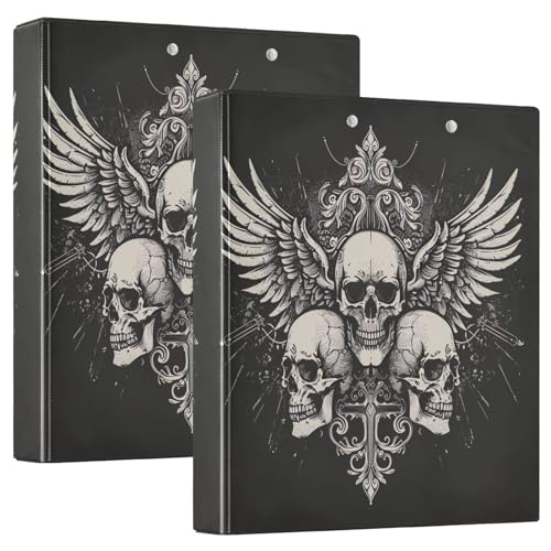3-Ringbuch, Totenkopf-Flügel, schwarz, D-Ringbuch mit Klemmbrett, große 3 Ordner für Schule, Uni, Büro von RPLIFE