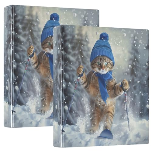 3-Ringbuch, lustige Katze, Ski-D-Ringbuch mit Taschen, große 3-Ringbücher für Schule, Uni, Büro, 2 Stück von RPLIFE