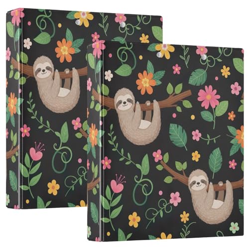 3-Ringbuch, niedliche Faultier-Blumen, schwarz, D-Ringordner mit Klemmbrett, große 3 Ordner für Schule, Uni, Büro 3-Ringbuch, niedliche Faultier-Blumen, schwarz, D-Ringordner mit Klemmbrett, große 3 Ordner für Schule, Uni, Büro von RPLIFE