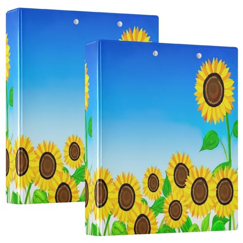 3-Ringbuch mit 3 Ringen, 3,8 cm, lebendige Sonnenblumen, Himmelblau, D-Ringbuch mit Klemmbrett, große 3 Ordner für Schule, Uni, Büro von RPLIFE