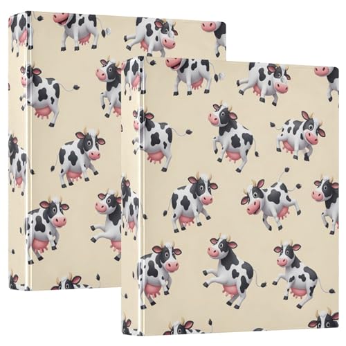3-Ringbuch mit 3 Ringen, 3,8 cm, schwarz-weiße Kühe und Beige, D-Ringbücher mit Taschen, dekorative Ordner für Schule, Uni oder Büro, 2 Stück von RPLIFE