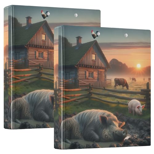 3-Ringbuch mit 3 Ringen, Bauernhaus, Hahn, Schwein, D-Ringbuch mit Klemmbrett, 3 große Ordner für Schule, Uni, Büro, 3,8 cm von RPLIFE