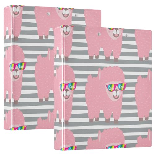3-Ringbuch mit 3 Ringen, niedliches rosa Alpaka-Streifen, 3,8 cm, D-Ringbuch mit Klemmbrett, große 3 Ordner für Schule, Uni, Büro, 2 Stück von RPLIFE