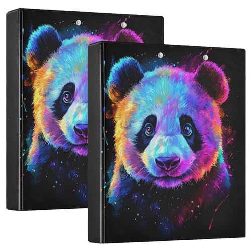 3-Ringbuch mit buntem Panda-Gesicht, flexibler D-Ringordner mit Taschen, 3-Ringbücher für Schule, Uni, Büro von RPLIFE